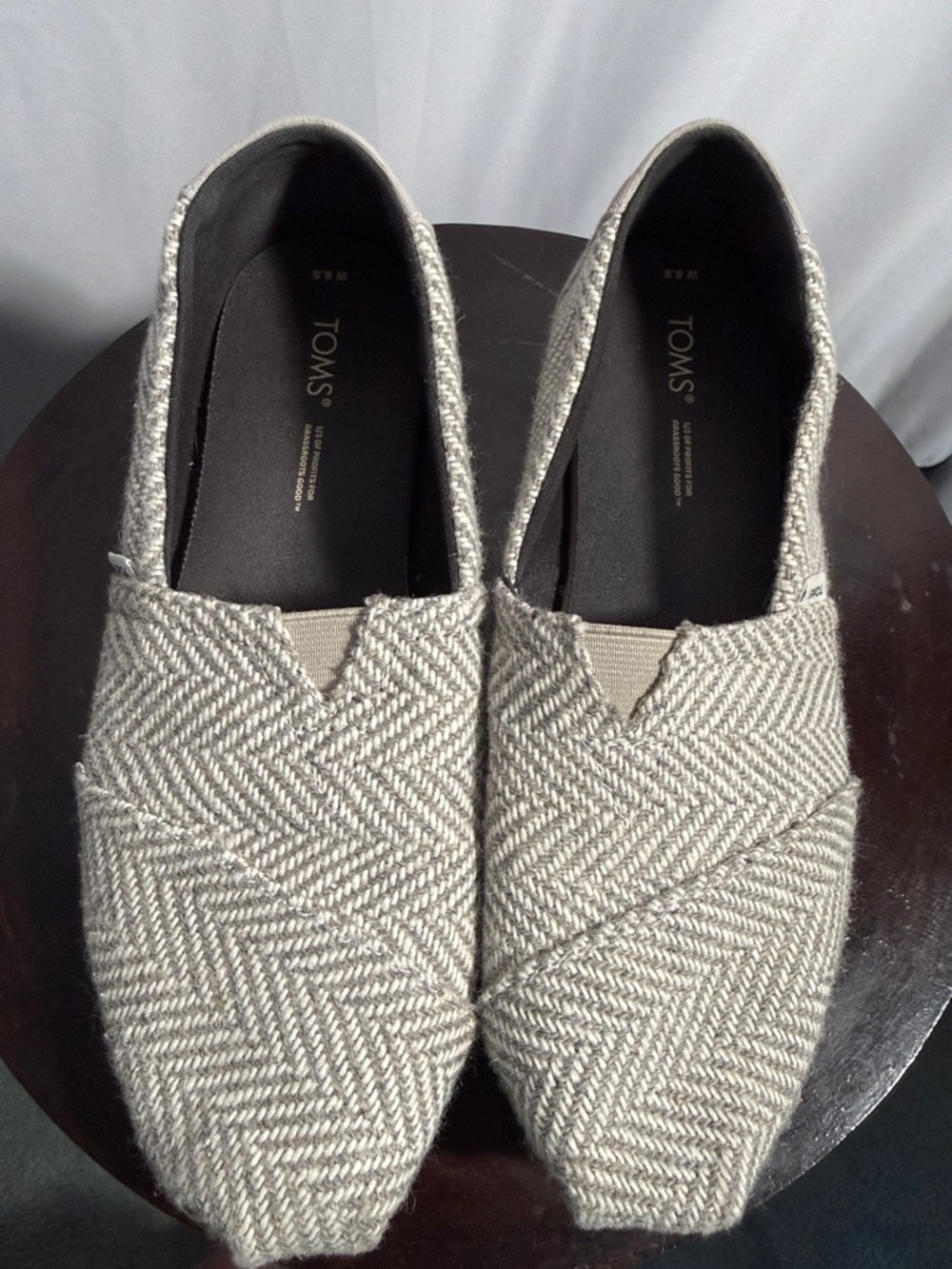 TOMS Women's Light Gray Herringbone Slip-On Alpargata